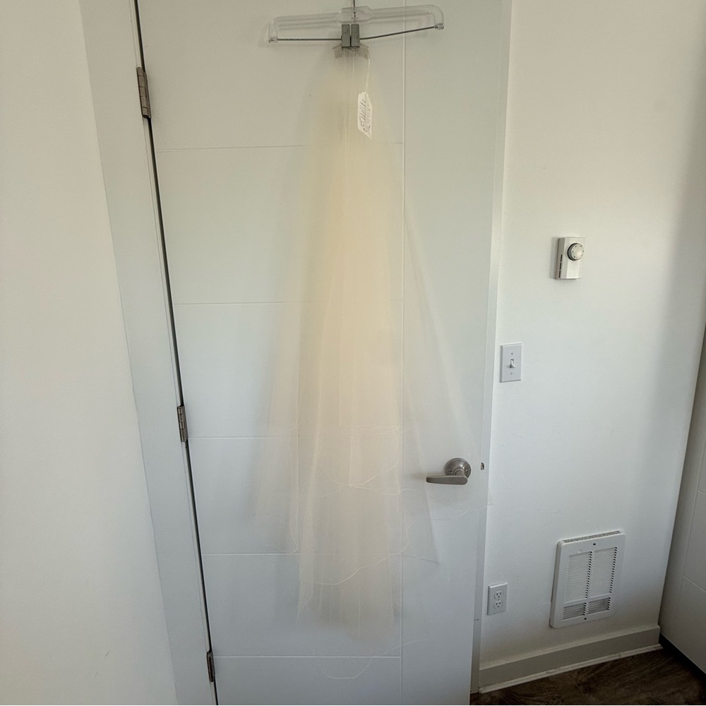New waltz length veil with blusher, peach blush color